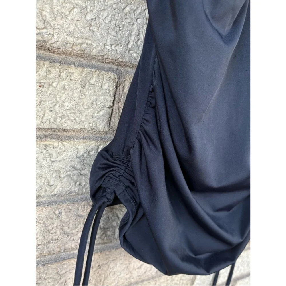 Black Women’s Swimsuit Tankini Top with Ruching and Removable Straps